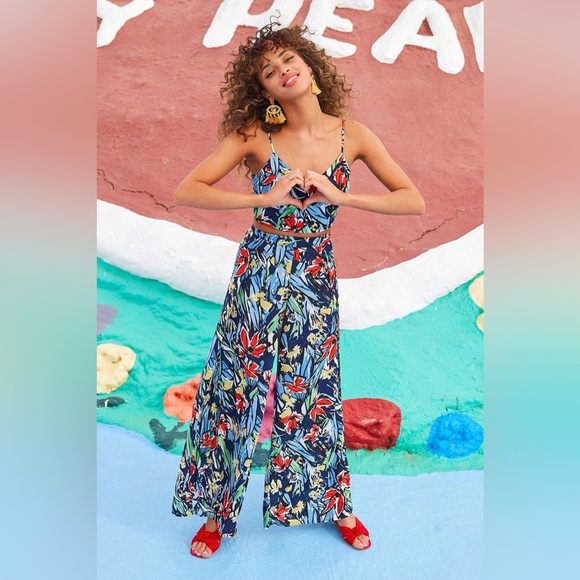 Lulus Pauma Navy Blue Print Crop Top and Wide-Leg Pants - Picture 2 of 11